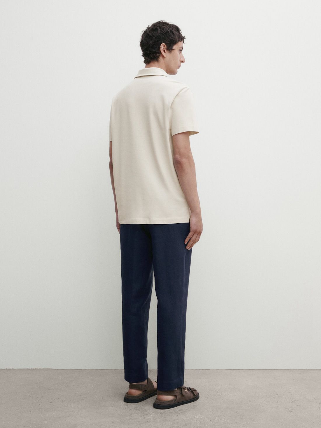 Massimo Dutti Short Sleeve Cotton Blend Men Polo Shirt Cream | US-KY6054812