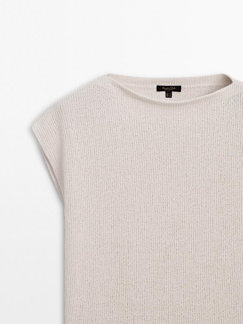 Massimo Dutti Short Sleeve Cotton Blend Women T-Shirt Cream | US-OS5840169
