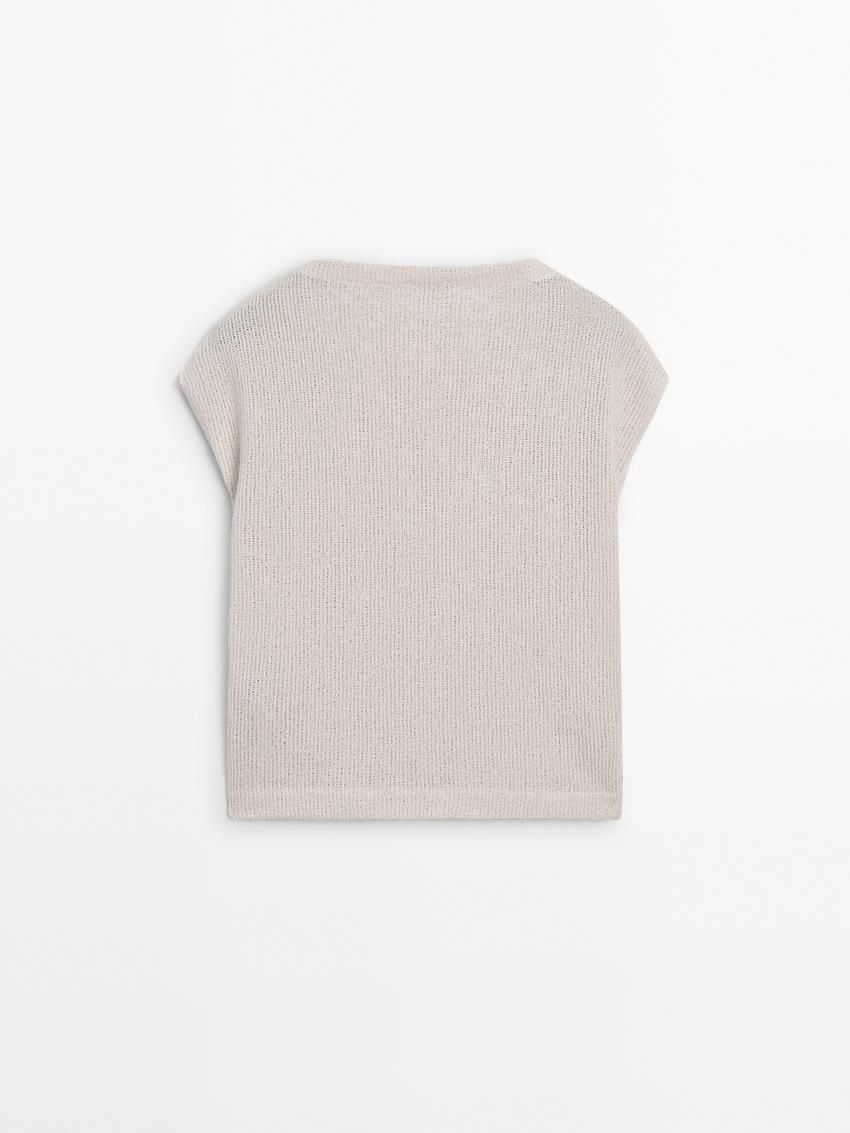 Massimo Dutti Short Sleeve Cotton Blend Women T-Shirt Cream | US-OS5840169