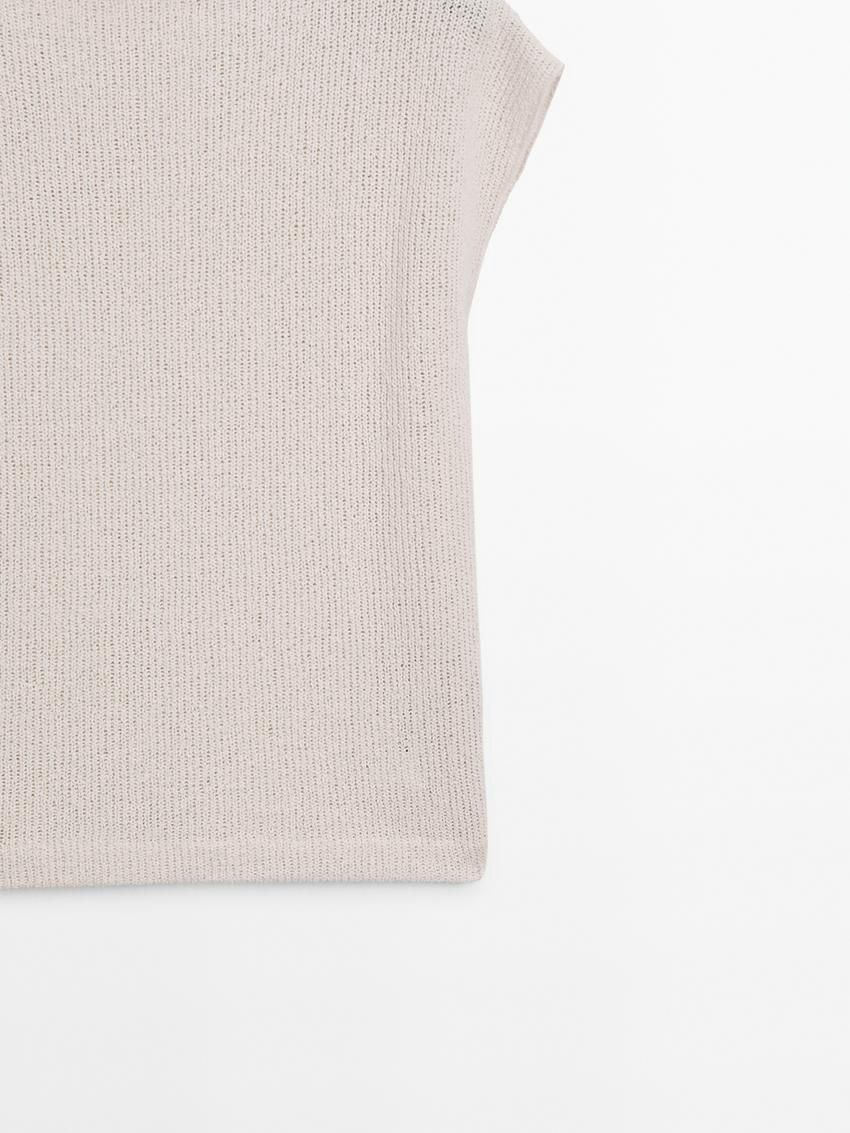 Massimo Dutti Short Sleeve Cotton Blend Women T-Shirt Cream | US-OS5840169