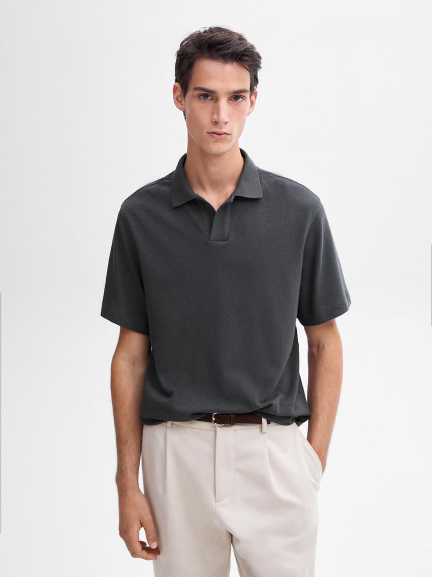 Massimo Dutti Short Sleeve Cotton Men Polo Shirt Dark Grey | US-PD7415908