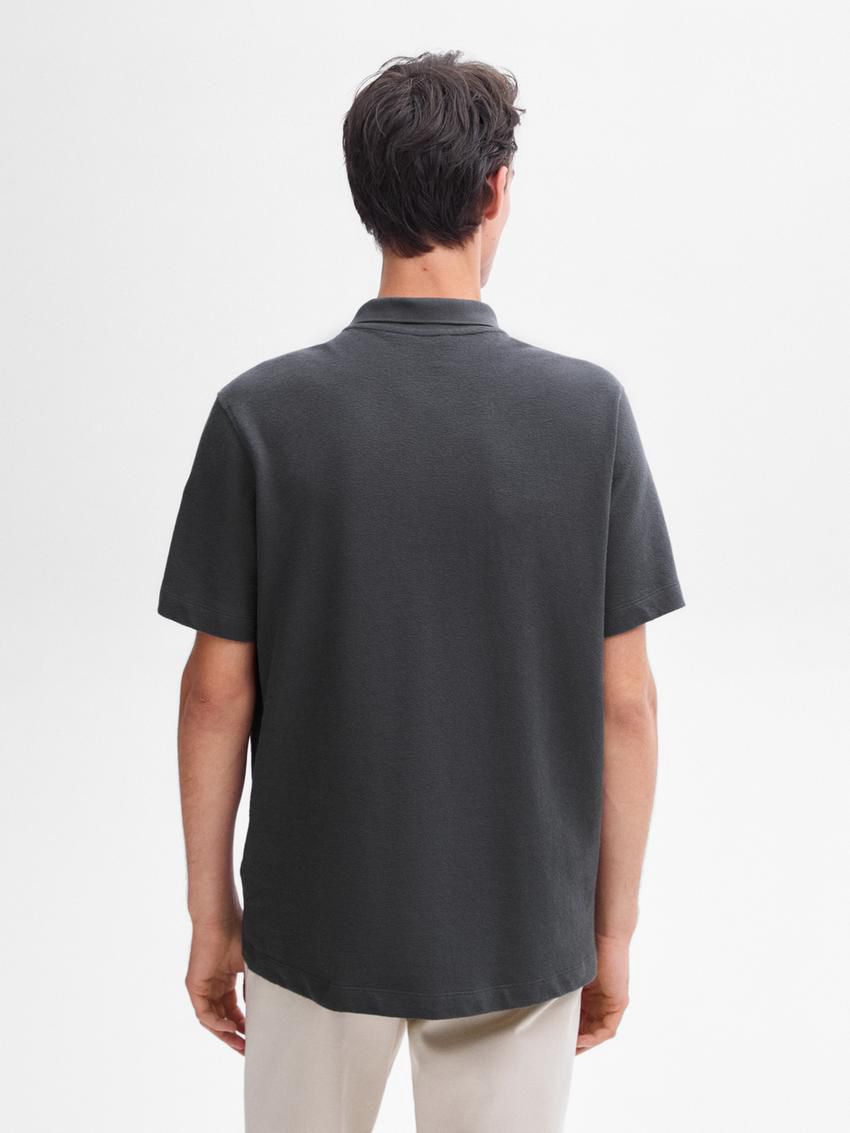 Massimo Dutti Short Sleeve Cotton Men Polo Shirt Dark Grey | US-PD7415908