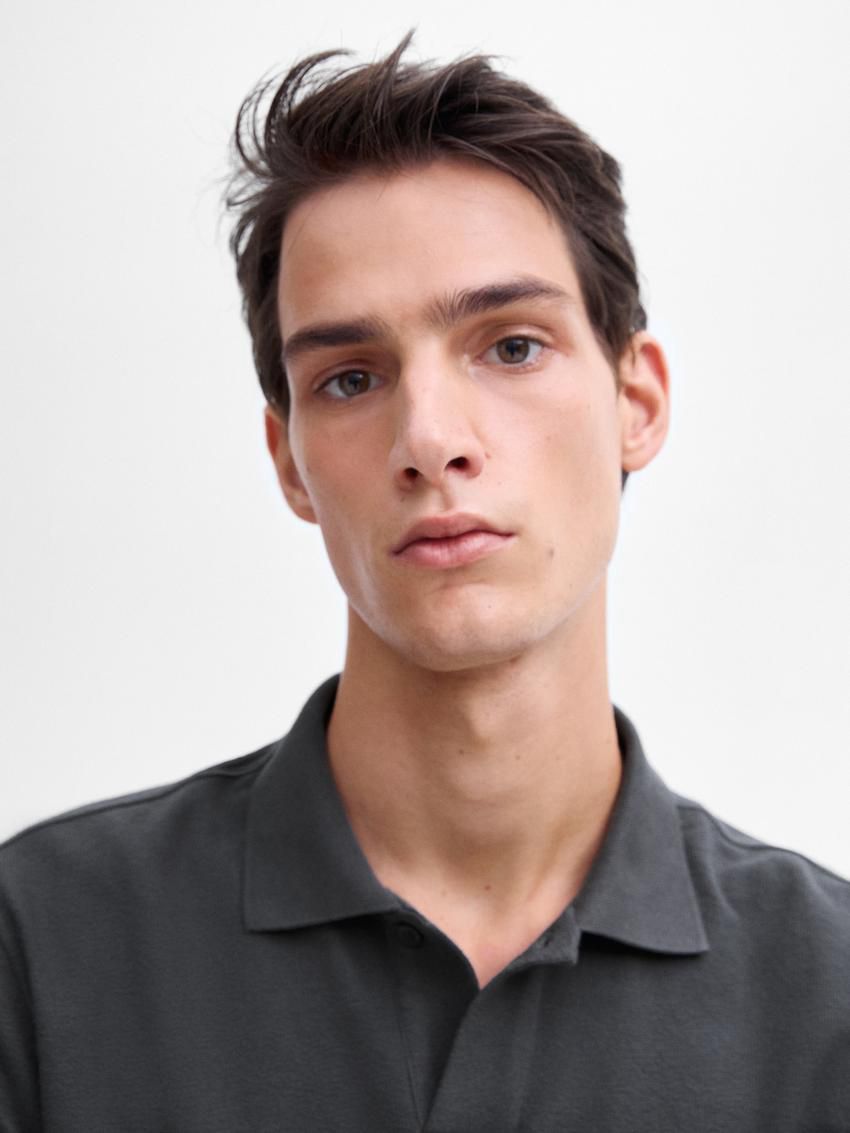 Massimo Dutti Short Sleeve Cotton Men Polo Shirt Dark Grey | US-PD7415908