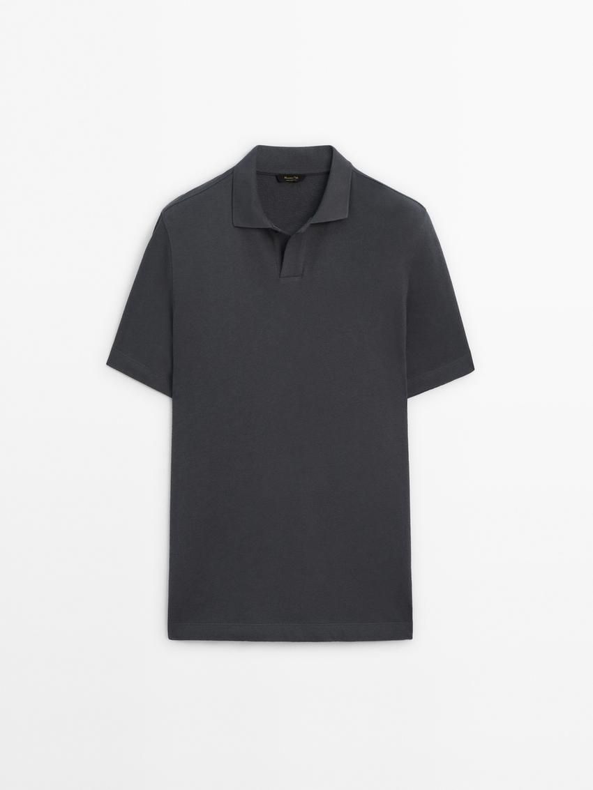 Massimo Dutti Short Sleeve Cotton Men Polo Shirt Dark Grey | US-PD7415908
