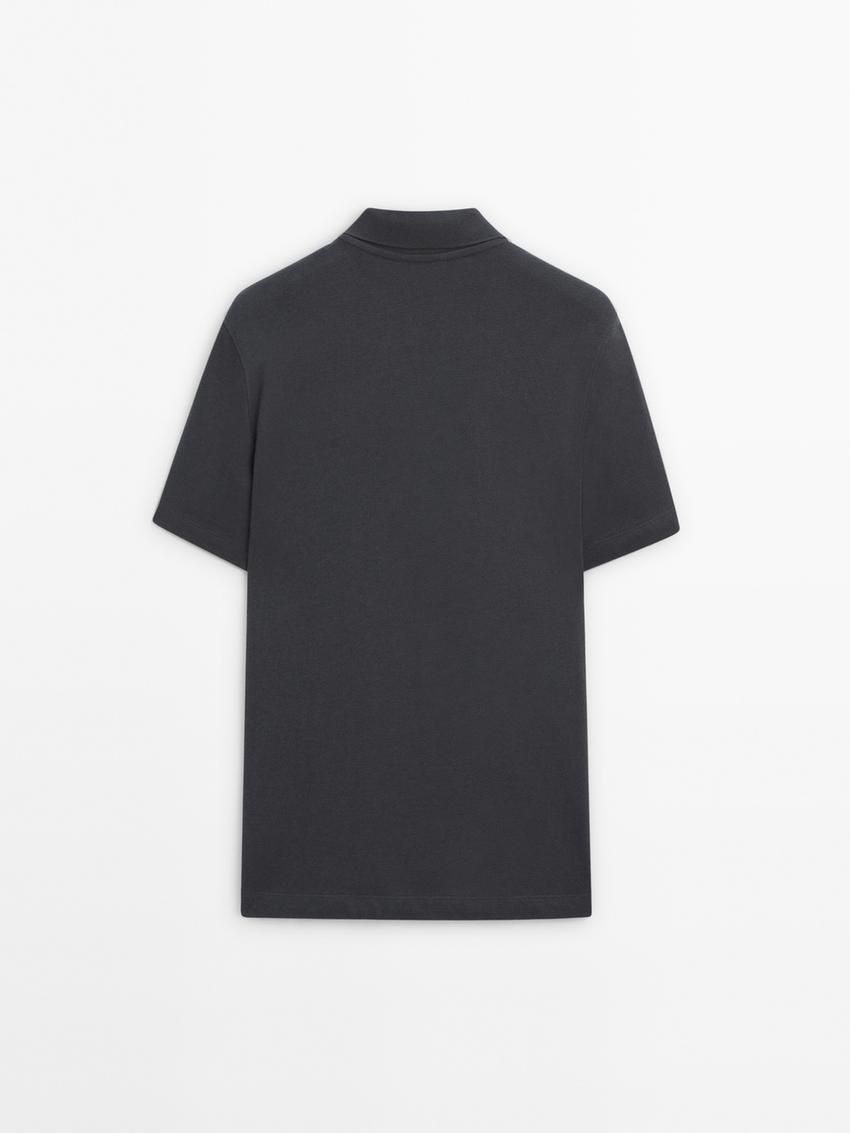 Massimo Dutti Short Sleeve Cotton Men Polo Shirt Dark Grey | US-PD7415908