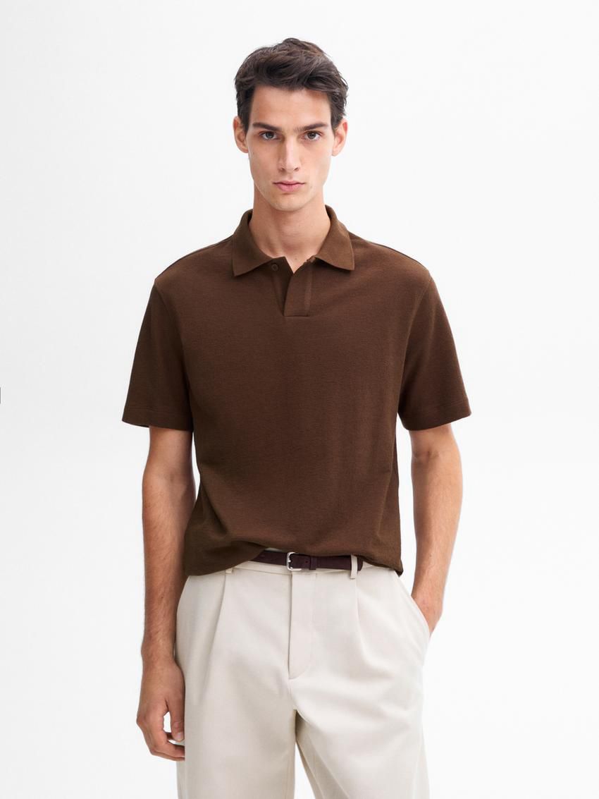 Massimo Dutti Short Sleeve Cotton Men Polo Shirt Brown | US-PB1850397