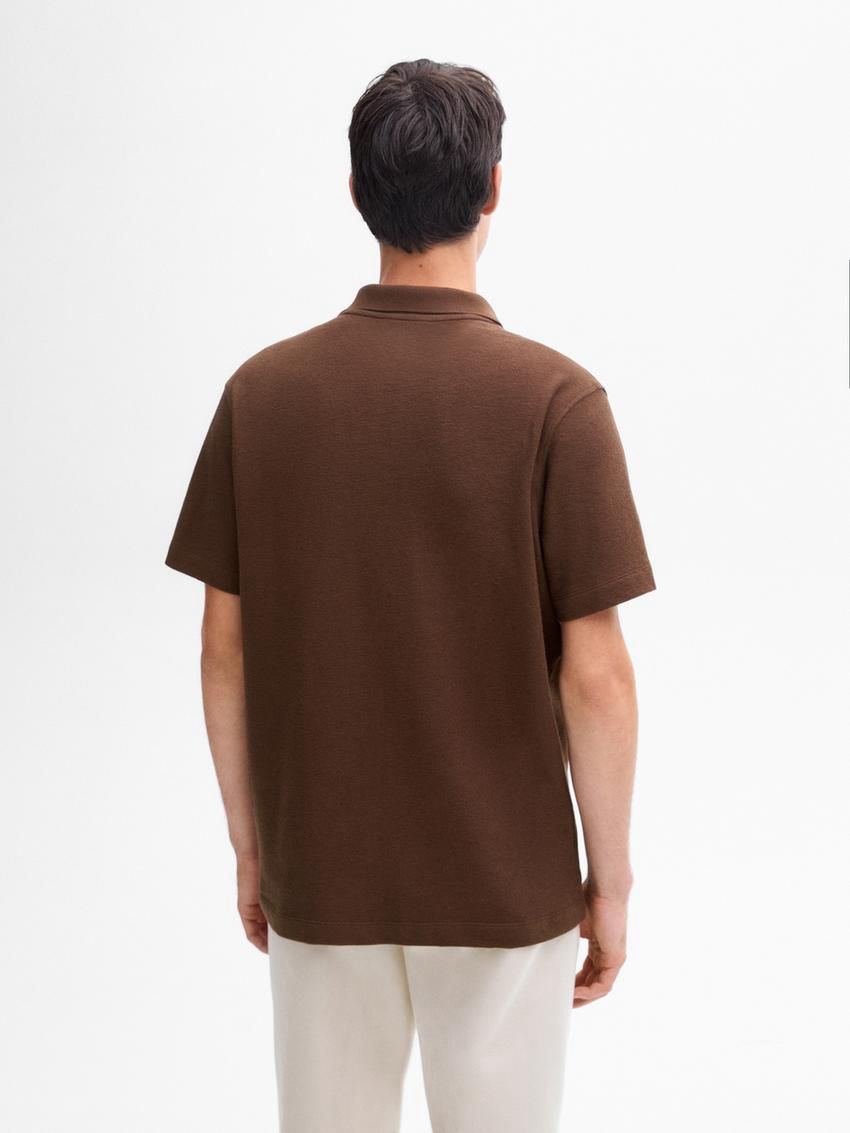 Massimo Dutti Short Sleeve Cotton Men Polo Shirt Brown | US-PB1850397