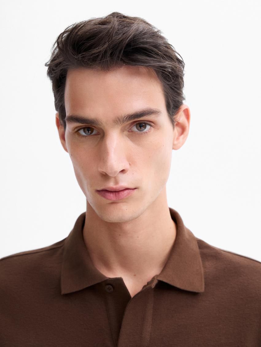Massimo Dutti Short Sleeve Cotton Men Polo Shirt Brown | US-PB1850397