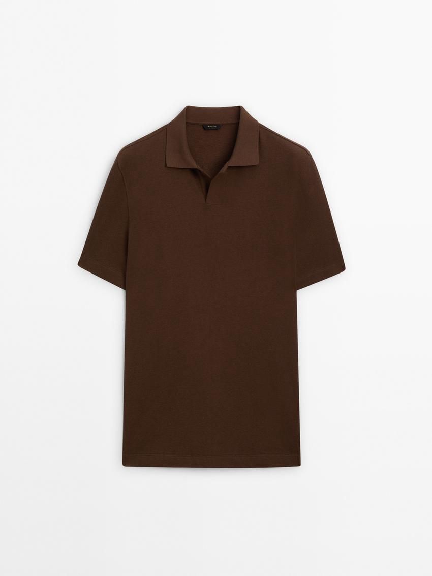 Massimo Dutti Short Sleeve Cotton Men Polo Shirt Brown | US-PB1850397
