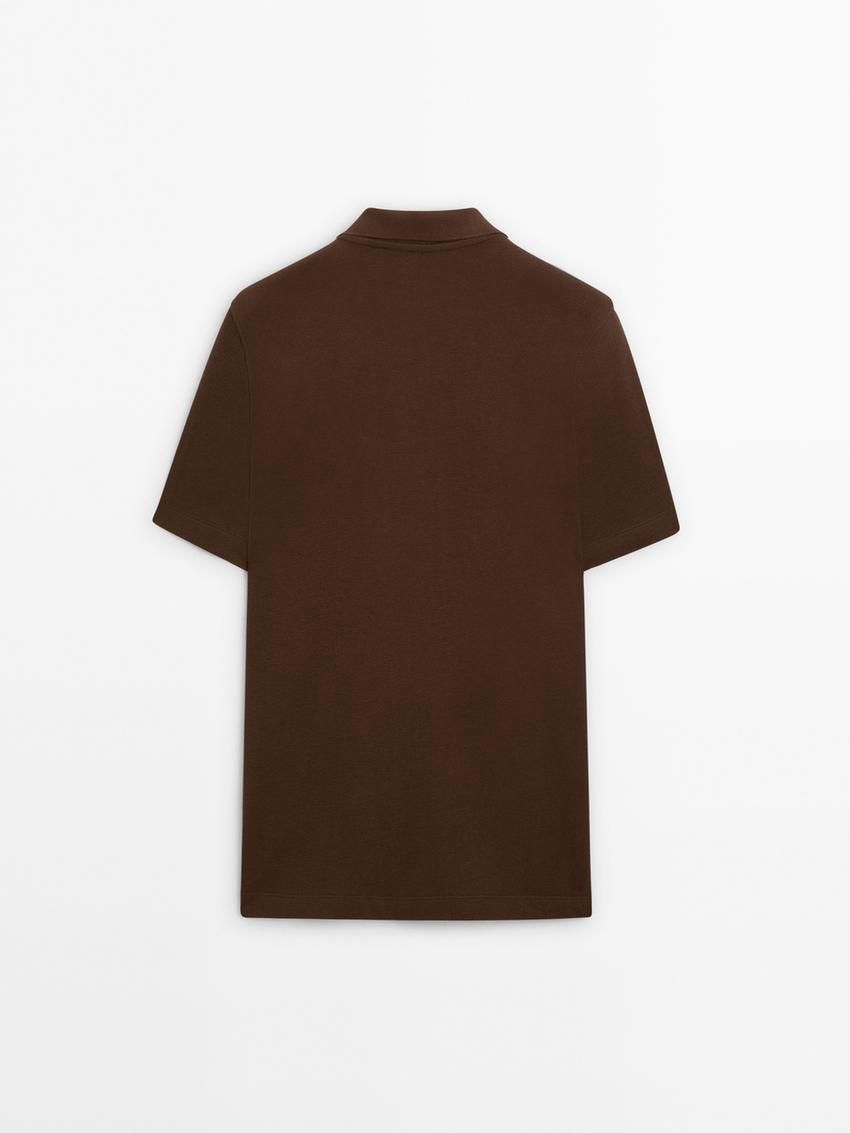 Massimo Dutti Short Sleeve Cotton Men Polo Shirt Brown | US-PB1850397