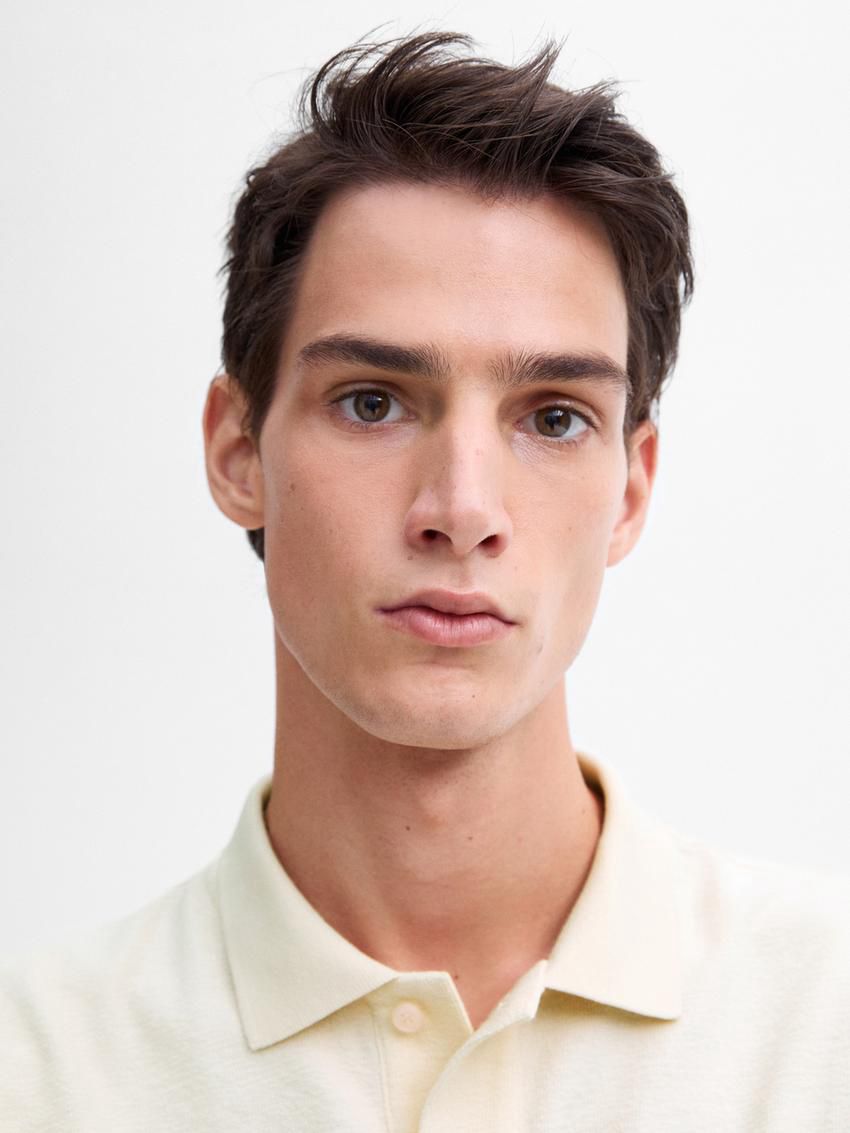 Massimo Dutti Short Sleeve Cotton Men Polo Shirt Cream | US-MV3250986