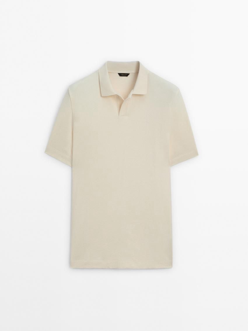 Massimo Dutti Short Sleeve Cotton Men Polo Shirt Cream | US-MV3250986