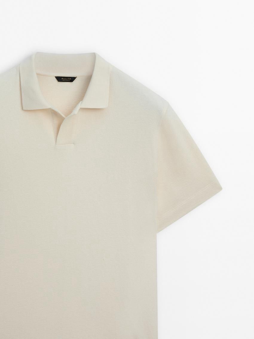 Massimo Dutti Short Sleeve Cotton Men Polo Shirt Cream | US-MV3250986