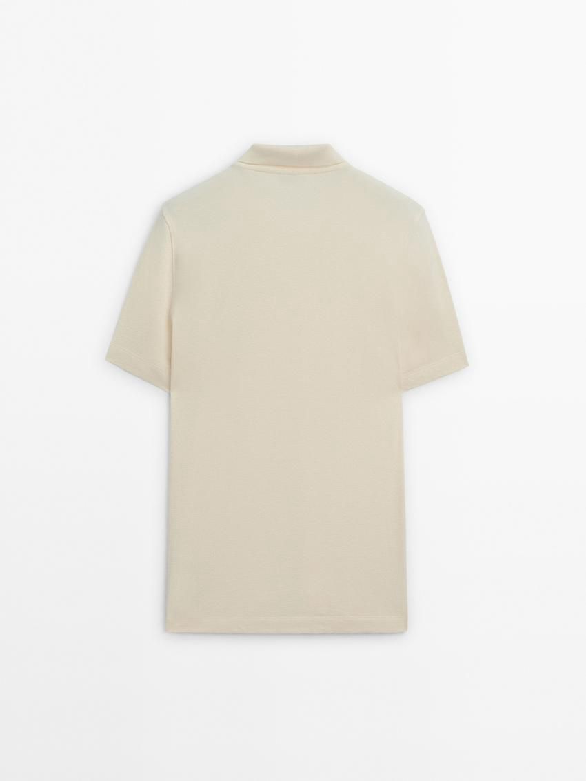 Massimo Dutti Short Sleeve Cotton Men Polo Shirt Cream | US-MV3250986