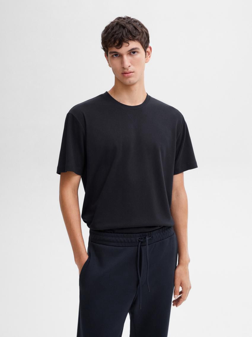 Massimo Dutti Short Sleeve Cotton Men T-Shirt Navy | US-MH3790681