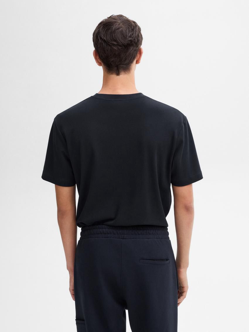 Massimo Dutti Short Sleeve Cotton Men T-Shirt Navy | US-MH3790681