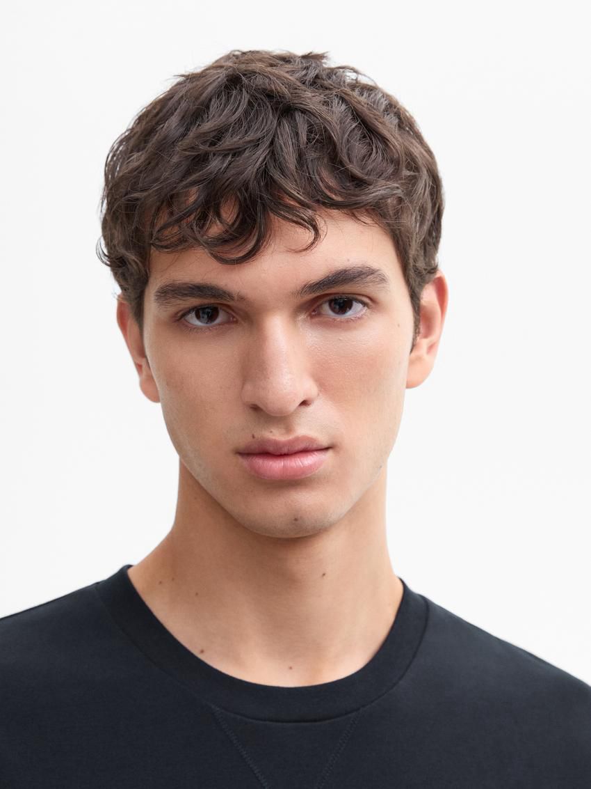 Massimo Dutti Short Sleeve Cotton Men T-Shirt Navy | US-MH3790681
