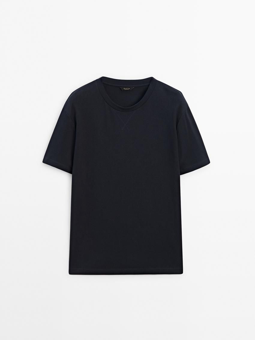 Massimo Dutti Short Sleeve Cotton Men T-Shirt Navy | US-MH3790681