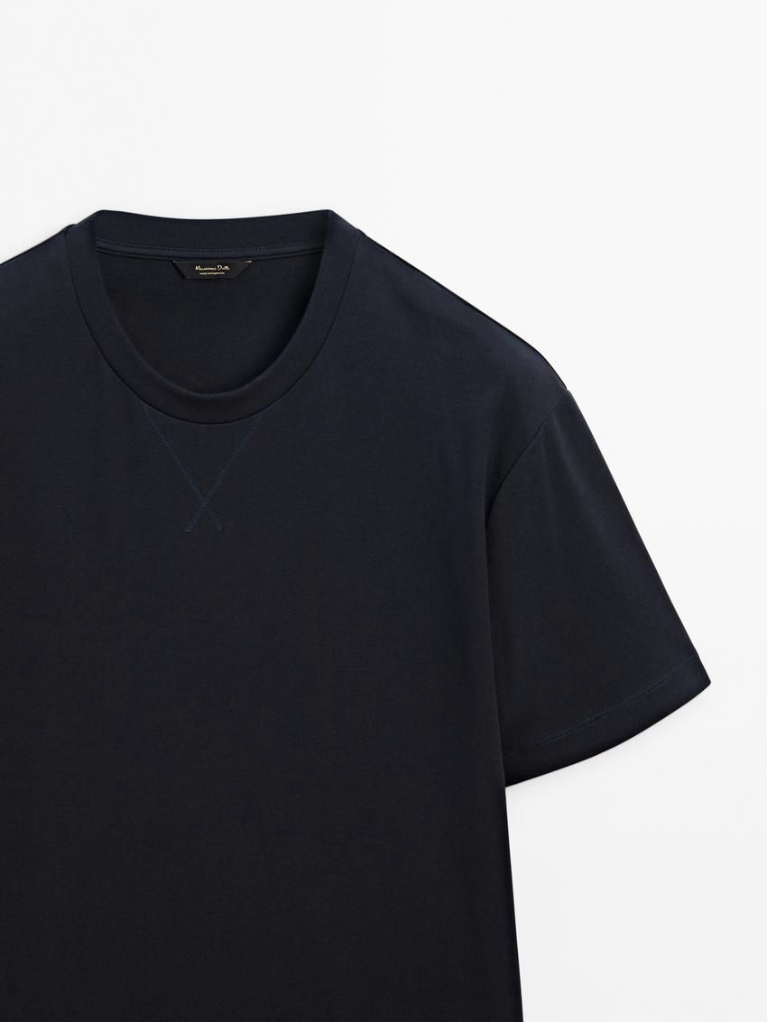 Massimo Dutti Short Sleeve Cotton Men T-Shirt Navy | US-MH3790681