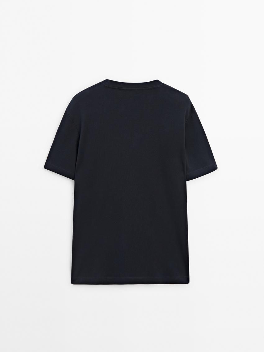 Massimo Dutti Short Sleeve Cotton Men T-Shirt Navy | US-MH3790681