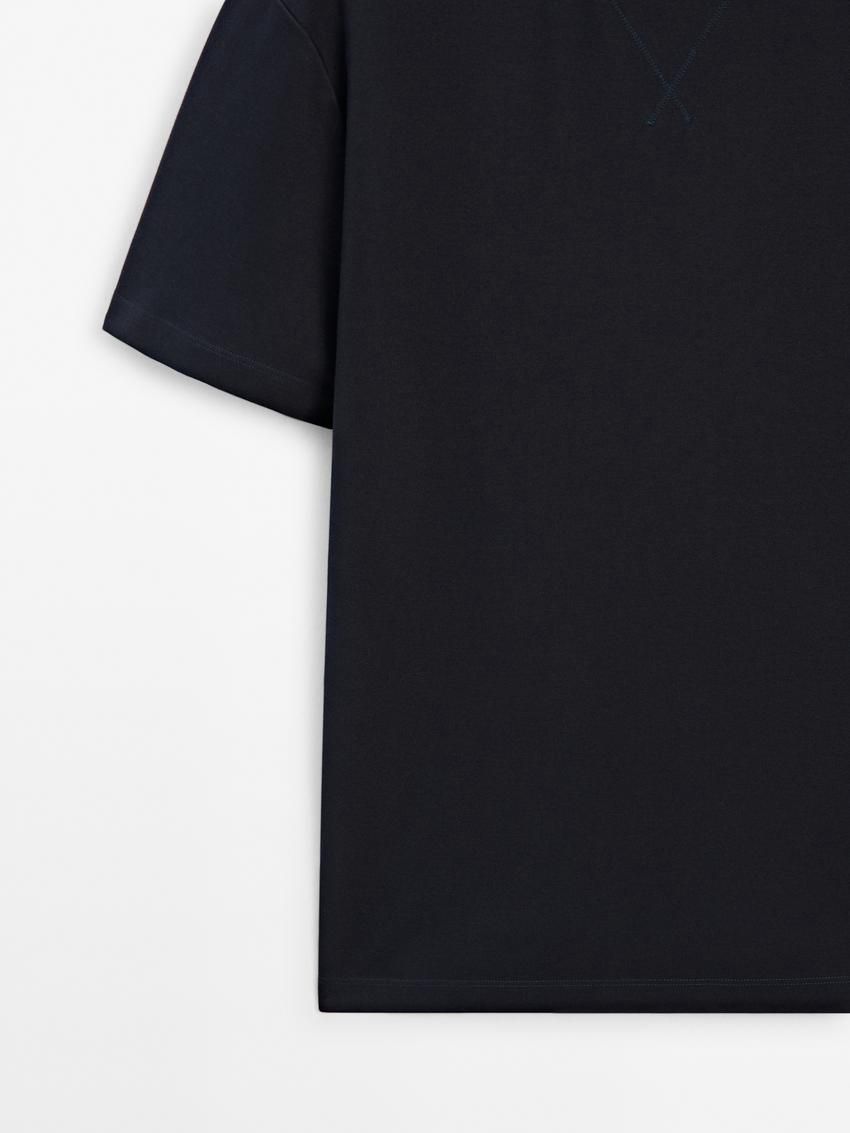 Massimo Dutti Short Sleeve Cotton Men T-Shirt Navy | US-MH3790681