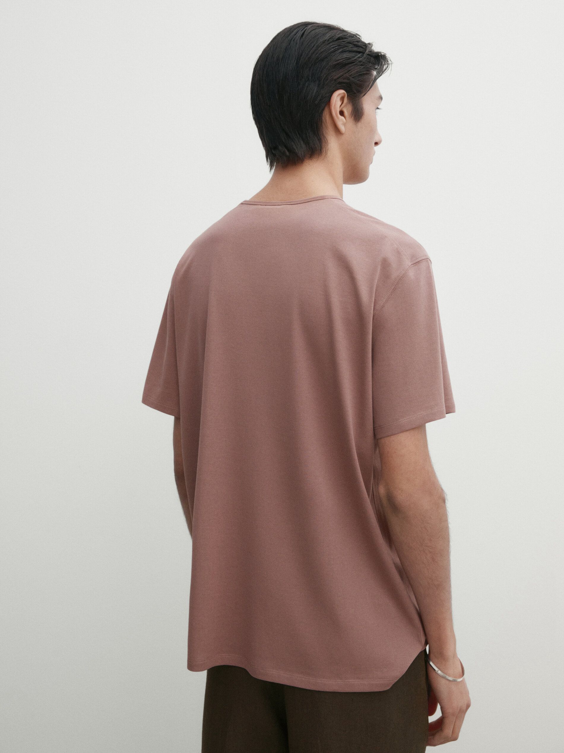 Massimo Dutti Short Sleeve Cotton Men T-Shirt Pink Beige | US-MN4635079