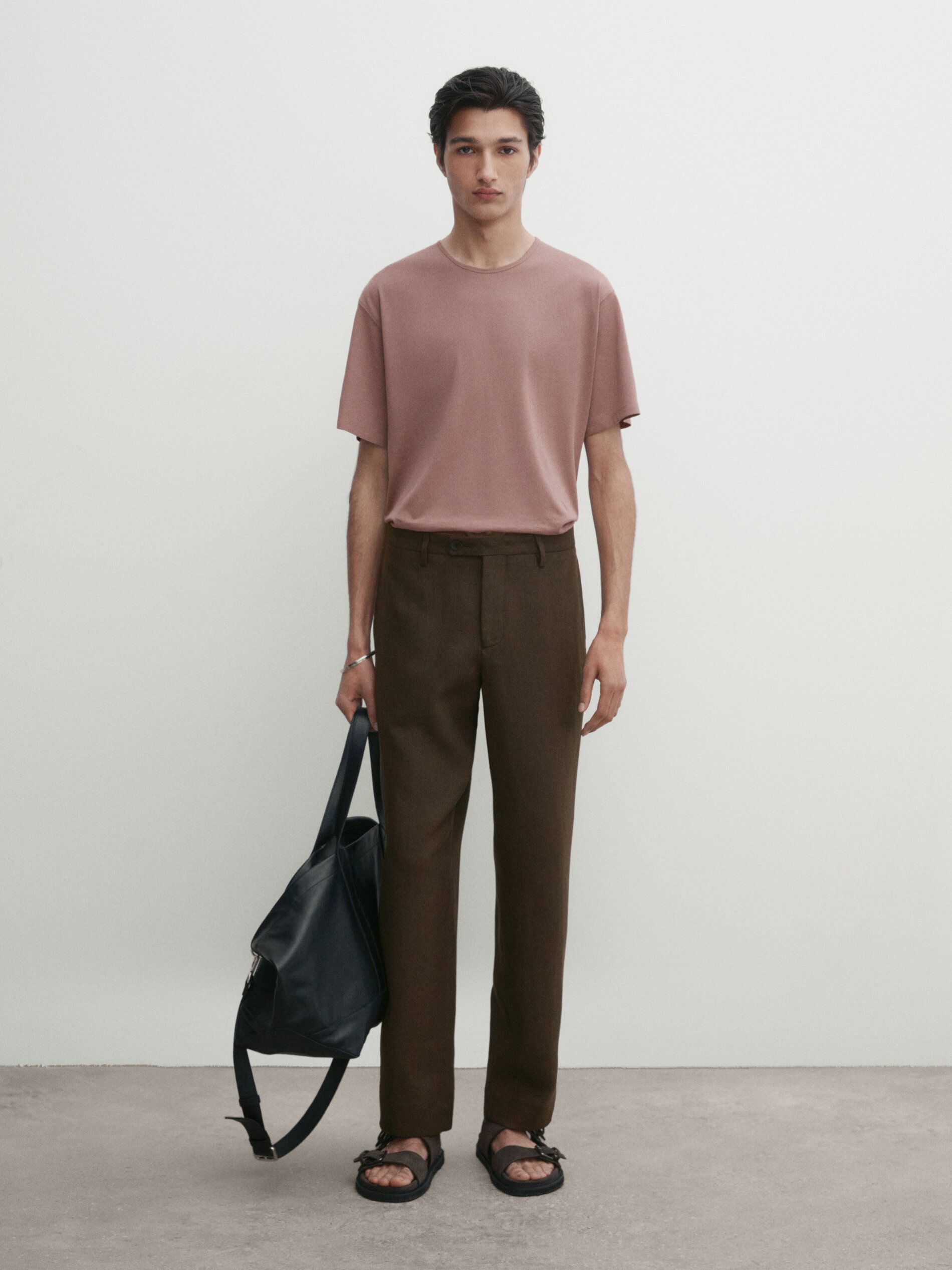Massimo Dutti Short Sleeve Cotton Men T-Shirt Pink Beige | US-MN4635079