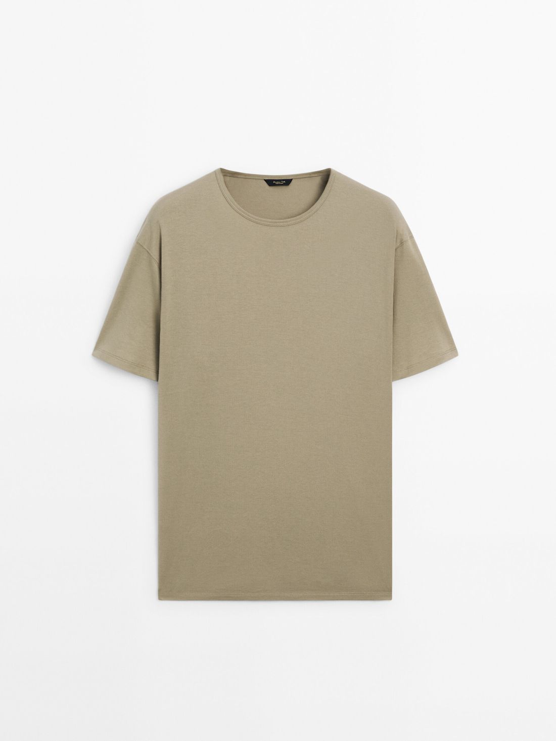 Massimo Dutti Short Sleeve Cotton Men T-Shirt Khaki | US-WC0654837