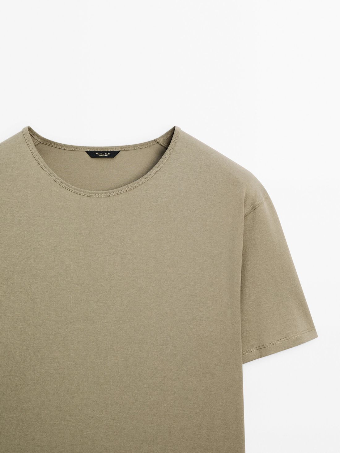 Massimo Dutti Short Sleeve Cotton Men T-Shirt Khaki | US-WC0654837