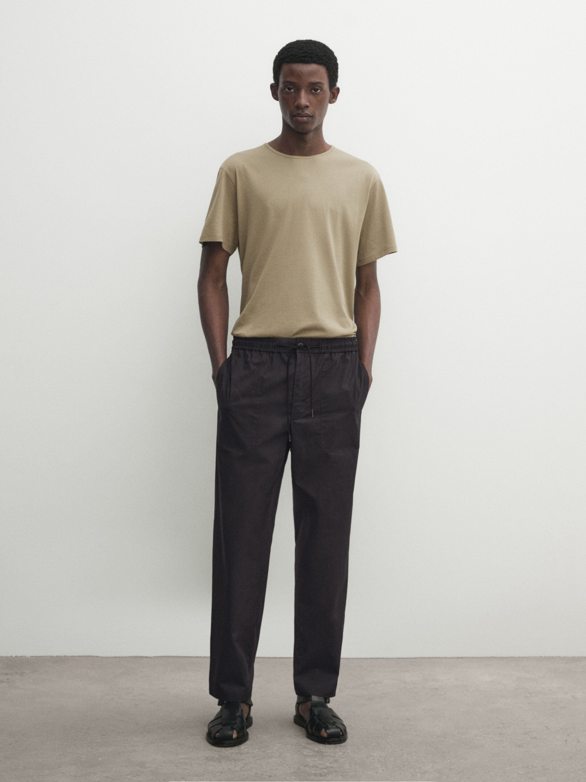 Massimo Dutti Short Sleeve Cotton Men T-Shirt Khaki | US-WC0654837
