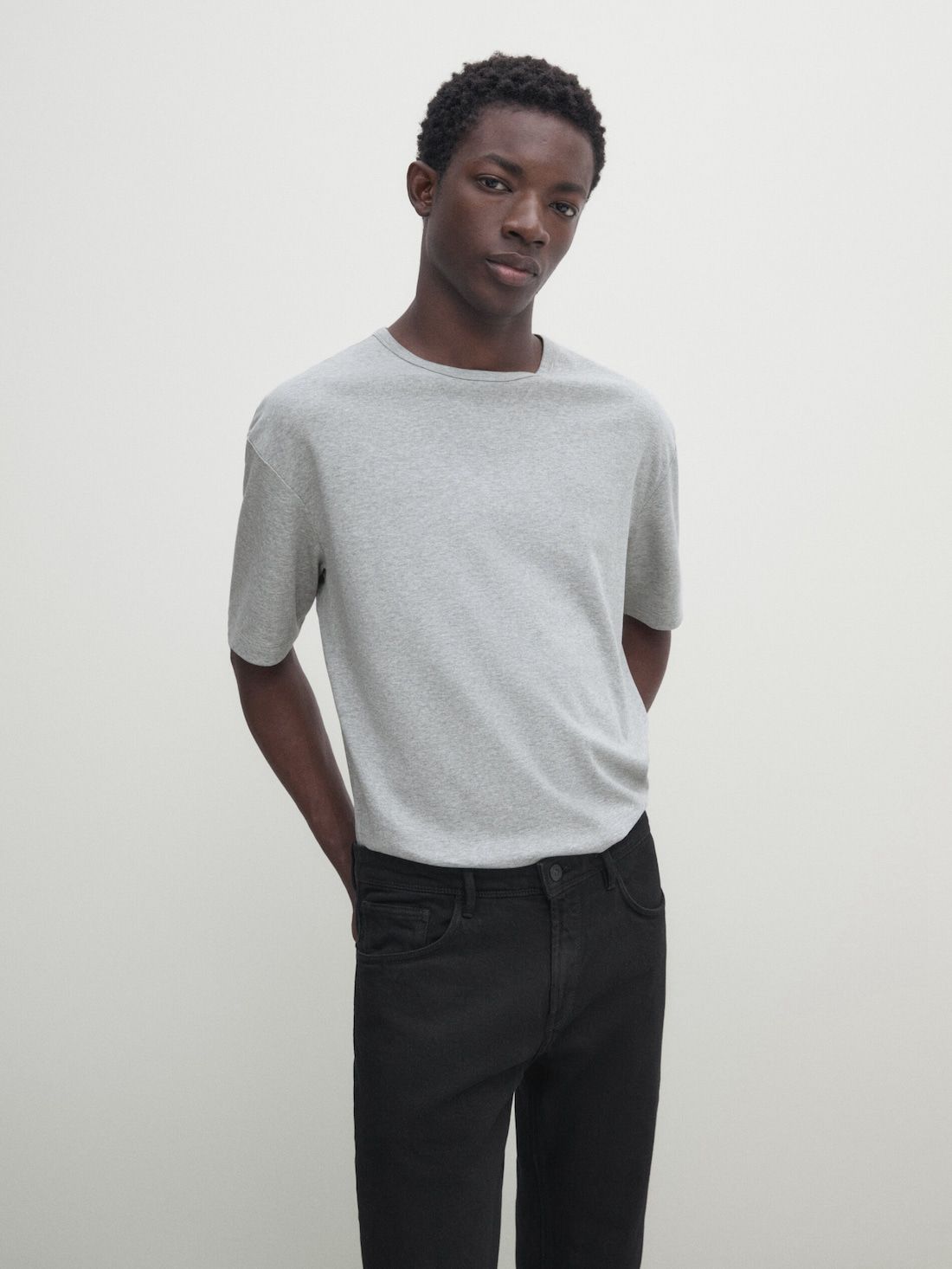 Massimo Dutti Short Sleeve Cotton Men T-Shirt Grey | US-HV1629340