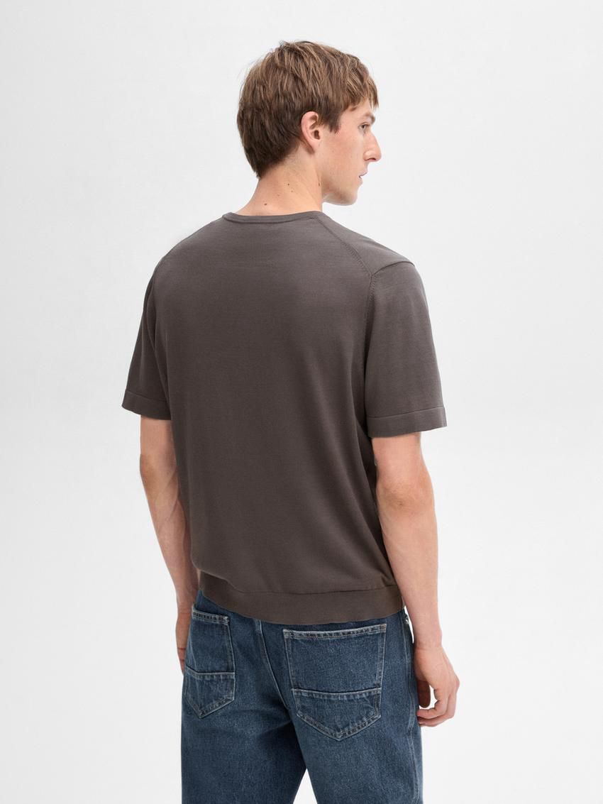 Massimo Dutti Short Sleeve Cotton Men T-Shirt Dark Brown | US-SE8019673
