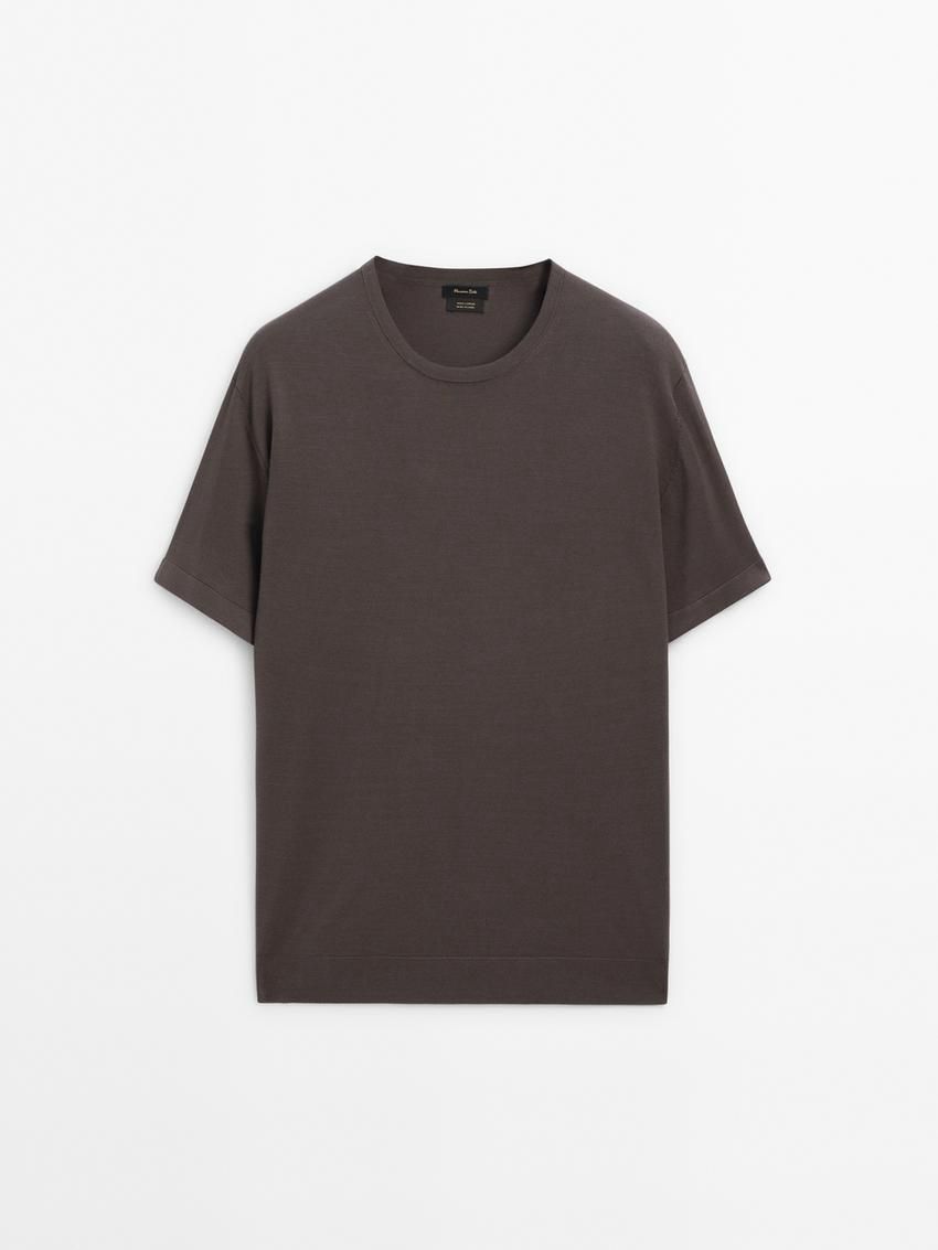 Massimo Dutti Short Sleeve Cotton Men T-Shirt Dark Brown | US-SE8019673