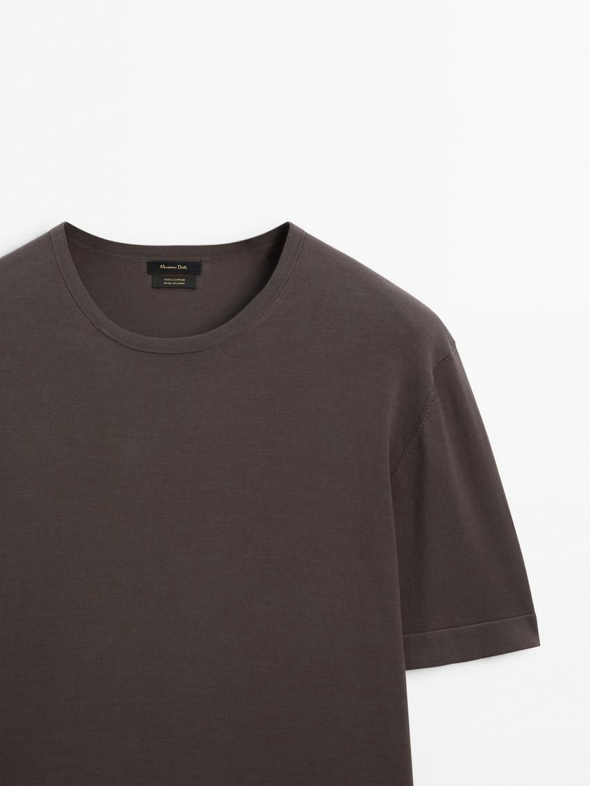 Massimo Dutti Short Sleeve Cotton Men T-Shirt Dark Brown | US-SE8019673
