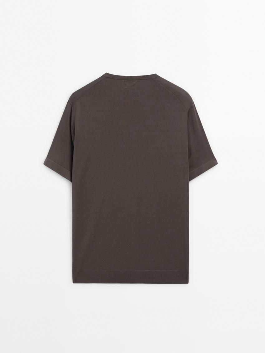 Massimo Dutti Short Sleeve Cotton Men T-Shirt Dark Brown | US-SE8019673