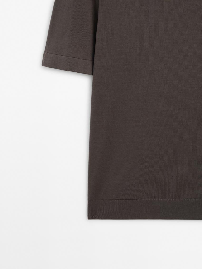 Massimo Dutti Short Sleeve Cotton Men T-Shirt Dark Brown | US-SE8019673