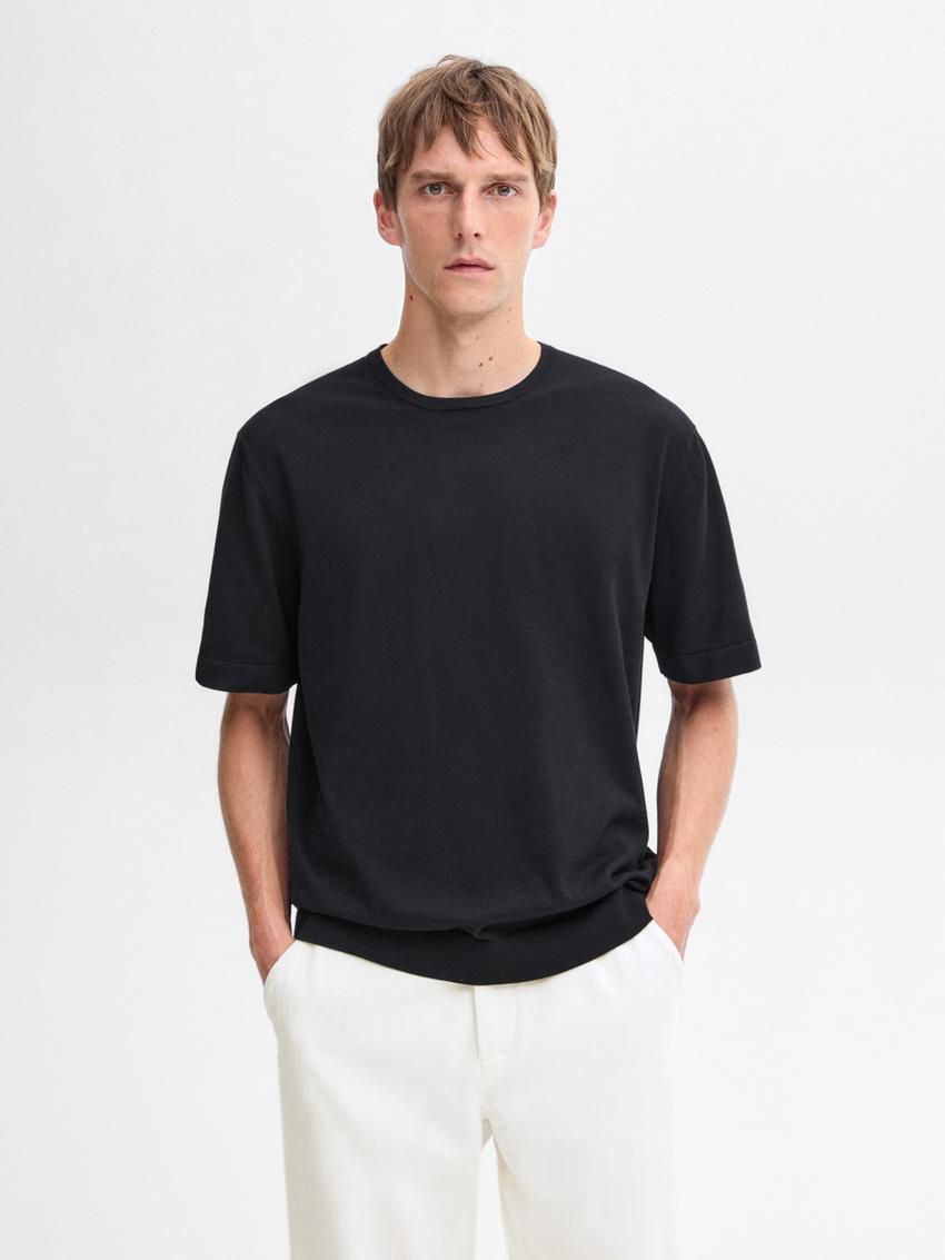 Massimo Dutti Short Sleeve Cotton Men T-Shirt Black | US-ZG7410962