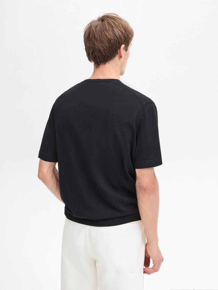 Massimo Dutti Short Sleeve Cotton Men T-Shirt Black | US-ZG7410962