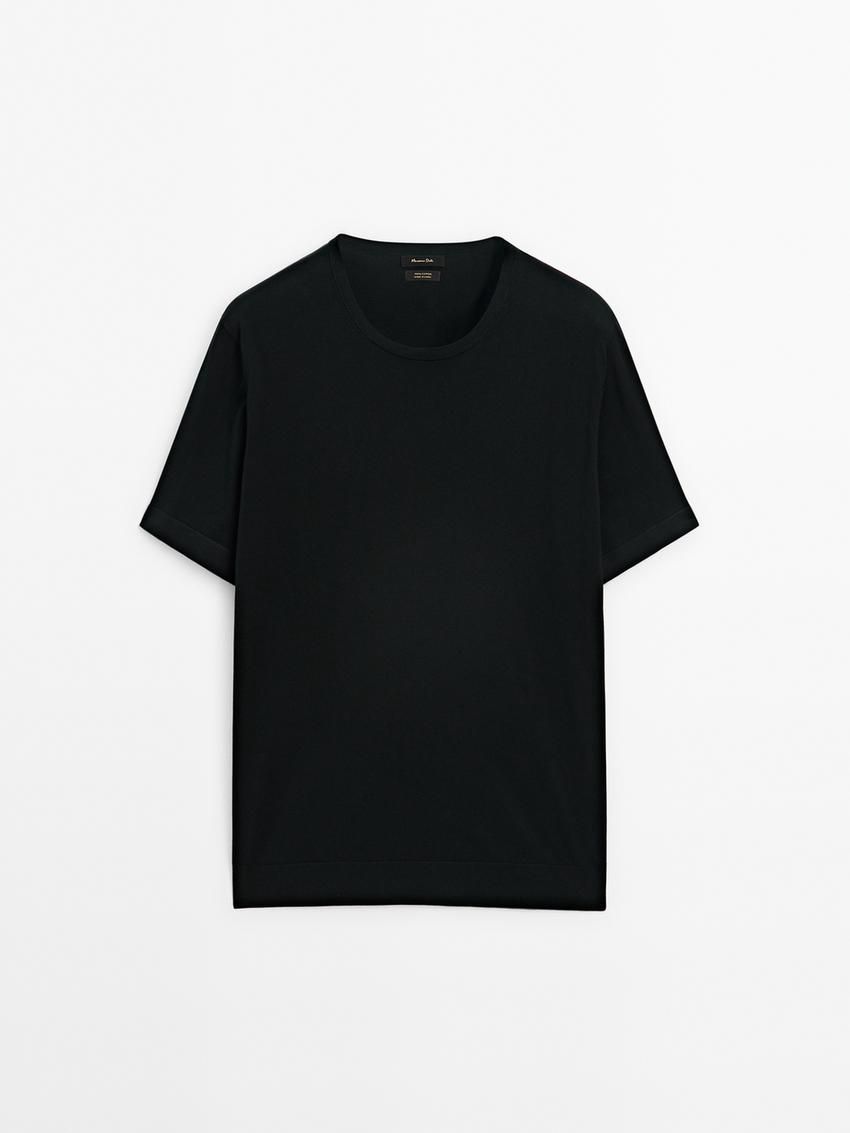 Massimo Dutti Short Sleeve Cotton Men T-Shirt Black | US-ZG7410962