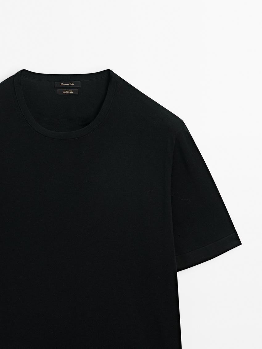 Massimo Dutti Short Sleeve Cotton Men T-Shirt Black | US-ZG7410962