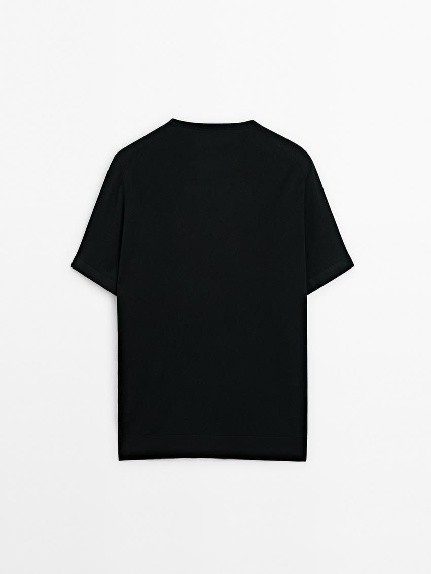 Massimo Dutti Short Sleeve Cotton Men T-Shirt Black | US-ZG7410962