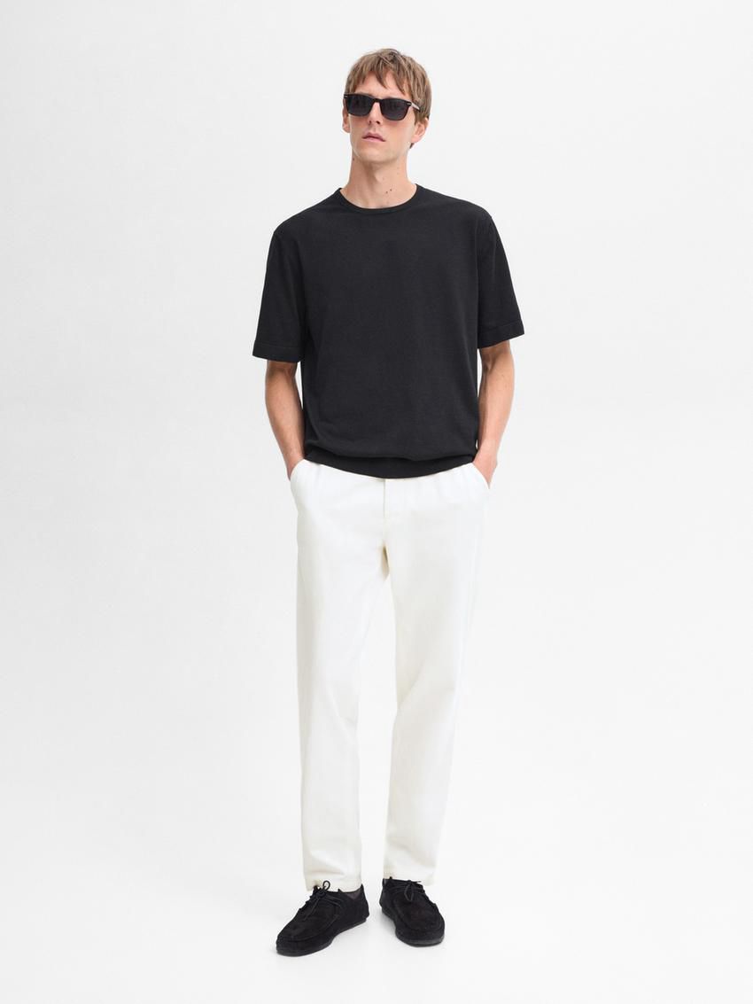 Massimo Dutti Short Sleeve Cotton Men T-Shirt Black | US-ZG7410962