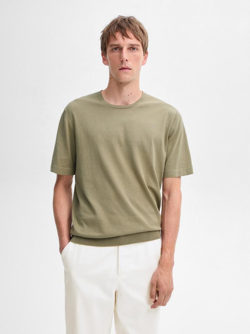 Massimo Dutti Short Sleeve Cotton Men T-Shirt Green | US-LW4156278