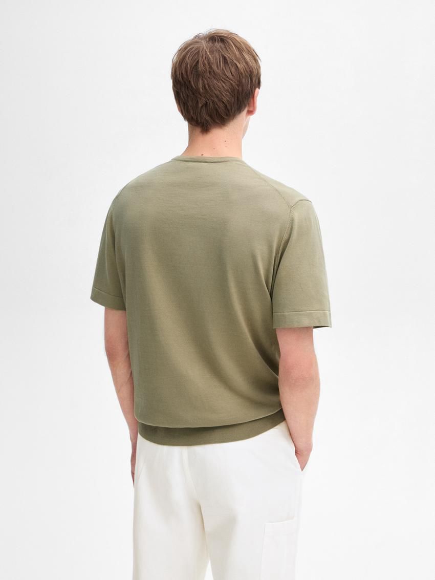 Massimo Dutti Short Sleeve Cotton Men T-Shirt Green | US-LW4156278