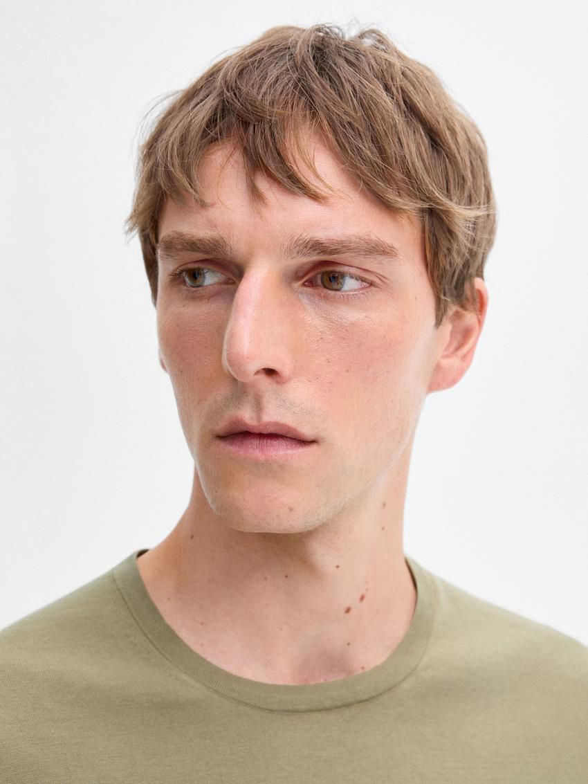 Massimo Dutti Short Sleeve Cotton Men T-Shirt Green | US-LW4156278