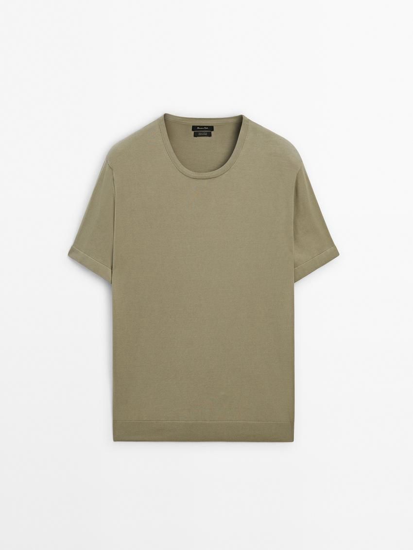 Massimo Dutti Short Sleeve Cotton Men T-Shirt Green | US-LW4156278