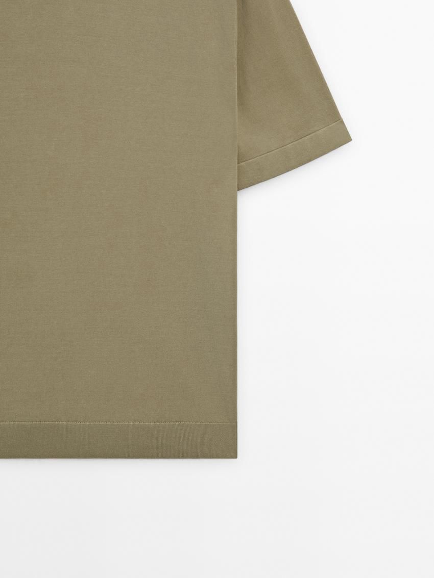 Massimo Dutti Short Sleeve Cotton Men T-Shirt Green | US-LW4156278