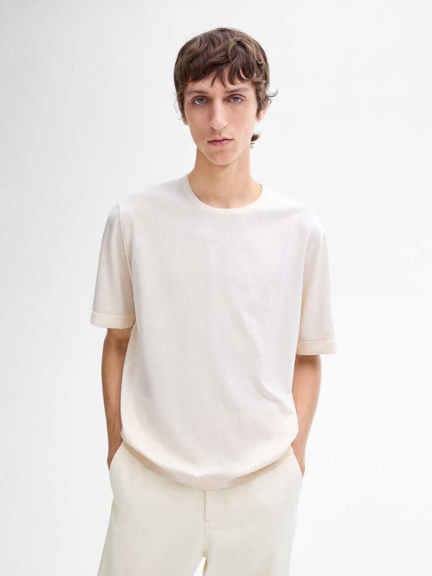 Massimo Dutti Short Sleeve Cotton Men T-Shirt Beige | US-NK3927486