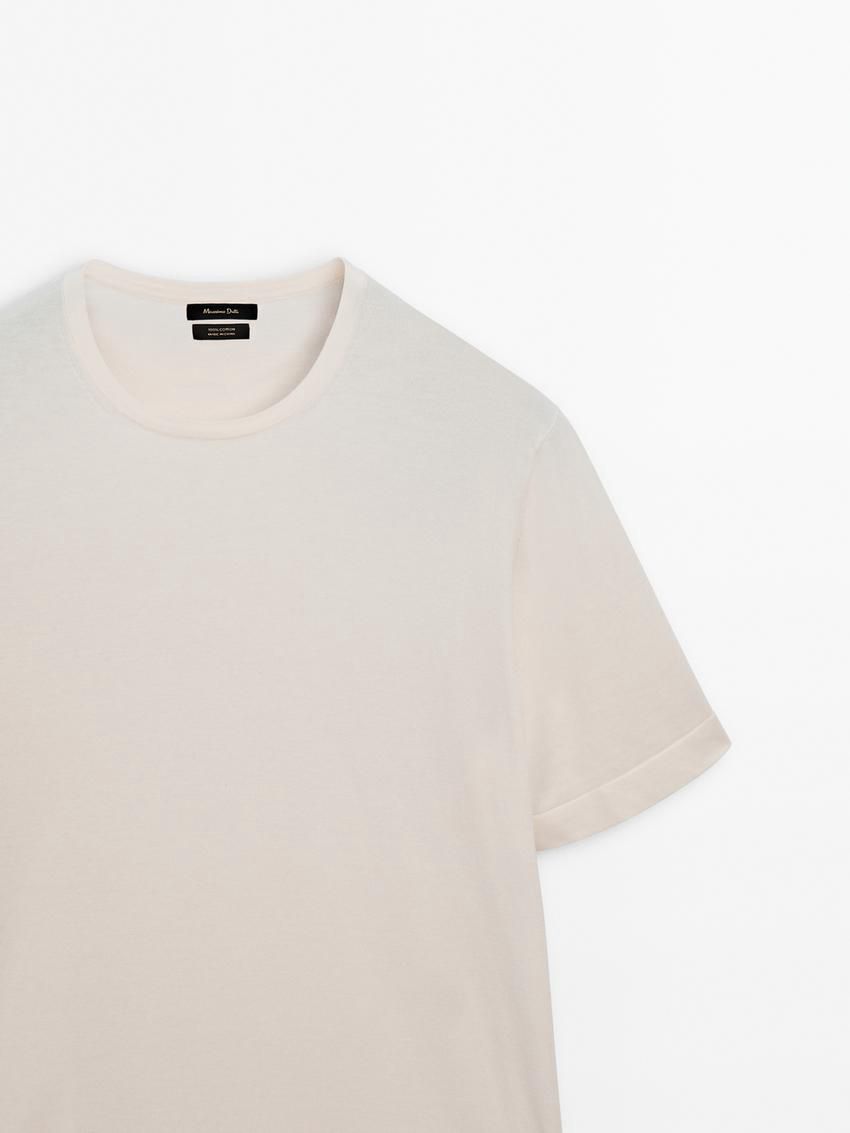 Massimo Dutti Short Sleeve Cotton Men T-Shirt Beige | US-NK3927486