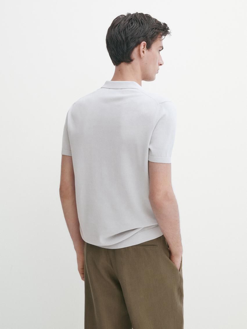 Massimo Dutti Short Sleeve Cotton Polo Sweater Men Polo Shirt Light Grey | US-ZM6570493